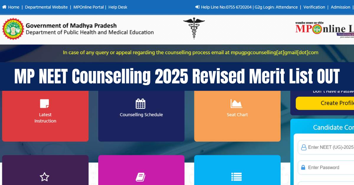 MP NEET Counselling 2025 Revised Merit List Released; Direct Link Here